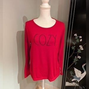 Rae Dunn Women's Medium Red Super Soft "Cozy" Long Sleeve Pullover Top PJ 22